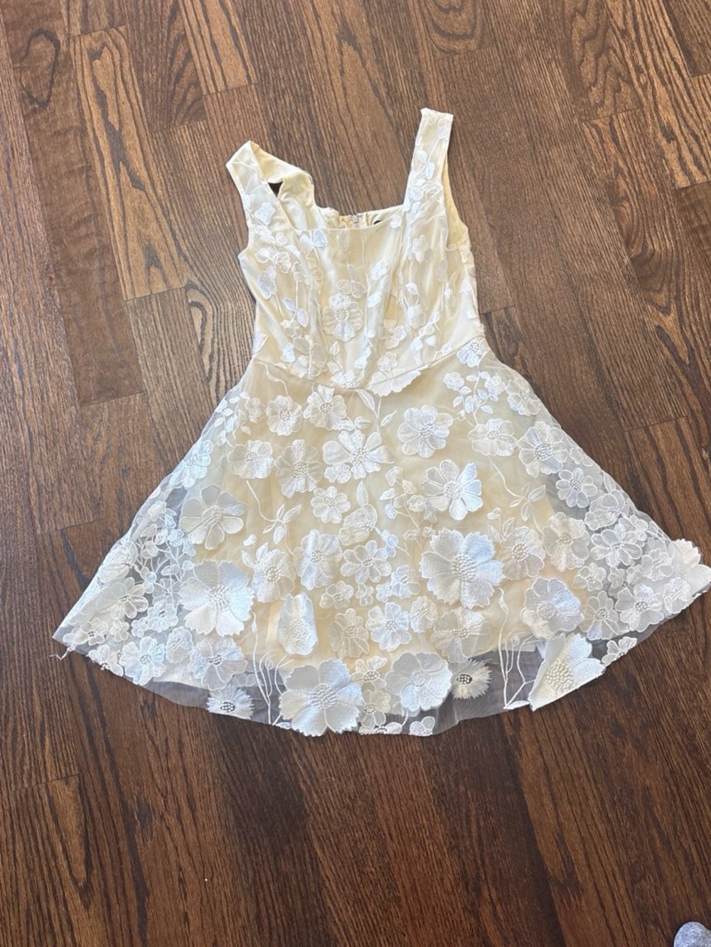 Lulu's Cream Dress with White Floral Lace Overlay - Picture 2 of 3